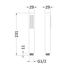 [BSHS710] Contemporary Minimalist Square Single Function Shower Handset, Choice of Colour - Technical Drawing