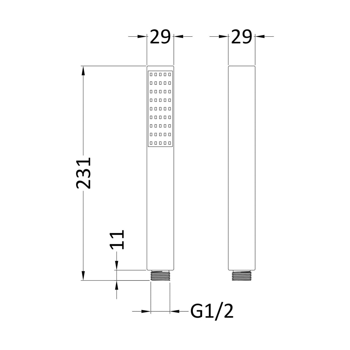 [BSHS810] Contemporary Minimalist Square Single Function Shower Handset, Choice of Colour - Technical Drawing