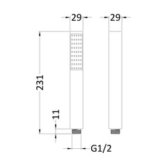 [BSHS810] Contemporary Minimalist Square Single Function Shower Handset, Choice of Colour - Technical Drawing