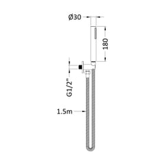 [BSHS8263] Consall Round Shower Handset with Bracket and Outlet Elbow, 1230 x 30 x 55mm, Choice of Finish - Technical Drawing