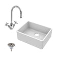 [BSK201WT2] Single Bowl Fireclay Ceramic Butler Kitchen Bundle with Waste & Mixer Tap - Cutout