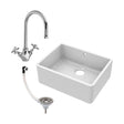 [BSK202WT2] Single Bowl Fireclay Ceramic Butler Kitchen Sink Bundle with Overflow, Mixer Tap & Waste - Cutout