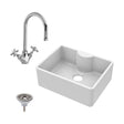 [BSK203WT2] Single Bowl Fireclay Ceramic Butler Kitchen Sink Bundle with Tap Ledge, Mono Mixer Tap, & Waste - Cutout