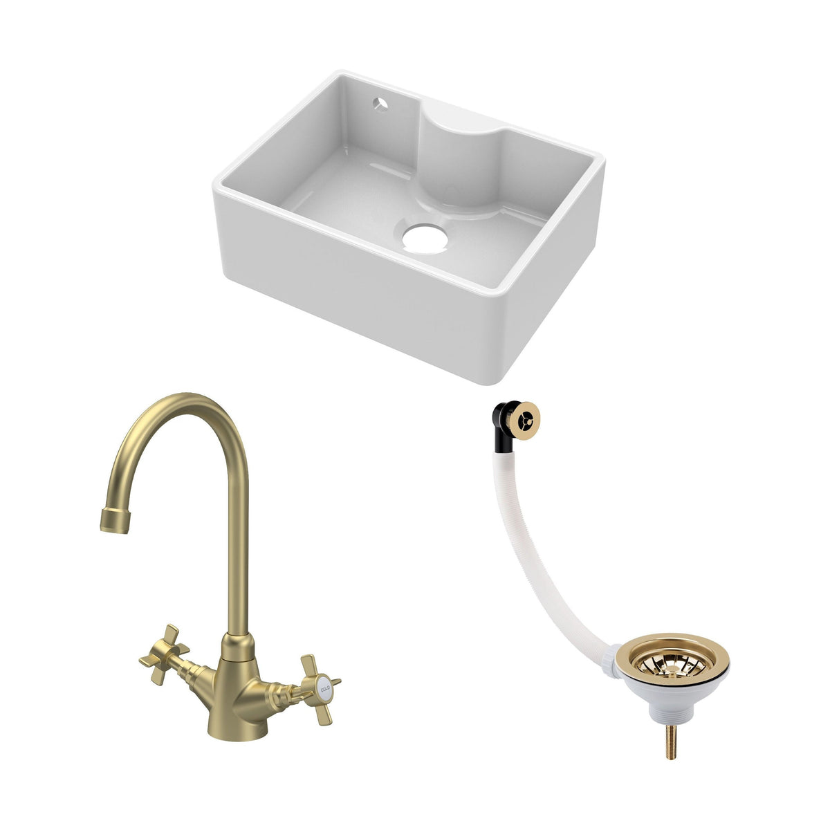 Traditional Fireclay Kitchen Bundle: Single Bowl Butler Sink with Over ...