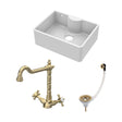 [BSK204WT13] Fireclay Kitchen Bundle: Single Bowl Butler Sink with Overflow, Tap Ledge, Waste & Classic Tap, 595mm - Brushed Brass - Cutout