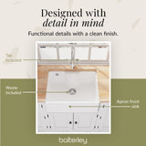 Single Bowl Fireclay Ceramic  Butler Kitchen Sink Bundle with Tap Ledge, Overflow, Tap & Waste