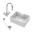 [BSK204WT2] Traditional Fireclay Kitchen Sink Bundle: Single Bowl Butler Tap Ledge, Overflow, Waste and Kitchen Mixer Tap, 595mm - Cutout