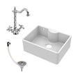 [BSK204WT4] Fireclay 595mm Single Bowl Butler Kitchen Sink with Tap Ledge, Overflow, Classic Kitchen Mixer Tap and Waste Bundle by Balterley - Cutout