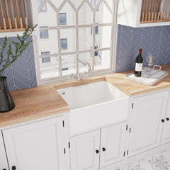 [BSK204WT4] Fireclay 595mm Single Bowl Butler Kitchen Sink with Tap Ledge, Overflow, Classic Kitchen Mixer Tap and Waste Bundle by Balterley - Lifestyle 3