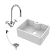 [BSK205WT2] Single Bowl Fireclay Ceramic Butler Kitchen Sink Bundle with Tap Ledge, Overflow, Tap & Waste - Cutout