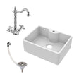 [BSK205WT4] Single Bowl Fireclay Ceramic Butler Kitchen Sink Bundle with Tap Ledge, Overflow, Classic Tap & Waste - Cutout