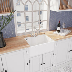 [BSK205WT4] Single Bowl Fireclay Ceramic Butler Kitchen Sink Bundle with Tap Ledge, Overflow, Classic Tap & Waste - Lifestyle 3