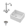 [BSK219WT4] Single Bowl Fireclay Ceramic Belfast Sink Bundle with Overflow, French Mixer Tap & Strainer Waste - Cutout