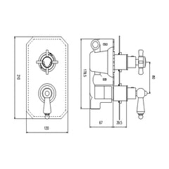 [BSKI033] Traditional Concealed Twin Thermostatic Shower Valve (1 Outlet) - Chrome - Balterley - Technical Drawing