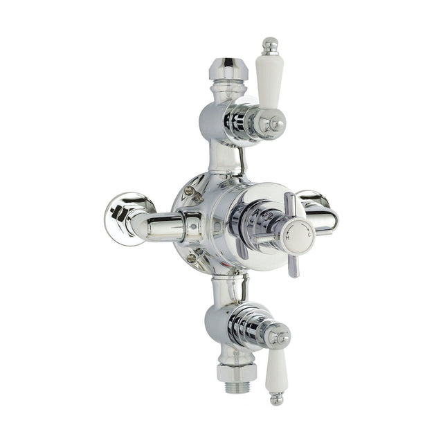 [BSKI057E] Traditional Exposed Triple Thermostatic Shower Valve - 2 Outlets - Durable Chrome Finish - Luxury Bathroom Fittings by Balterley - Cutout