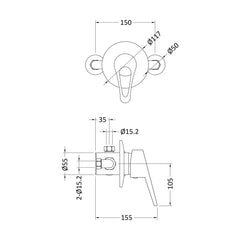 [BSMV200] Round Concealed Or Exposed Manual Shower Valve (1 Outlet) - Chrome - Technical Drawing
