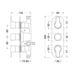 [BSPR15TR02] Pride Triple Thermostatic Valve - Technical Drawing
