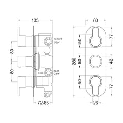 [BSPR15TR03] Pride Triple Thermostatic Valve W/DIV - Technical Drawing