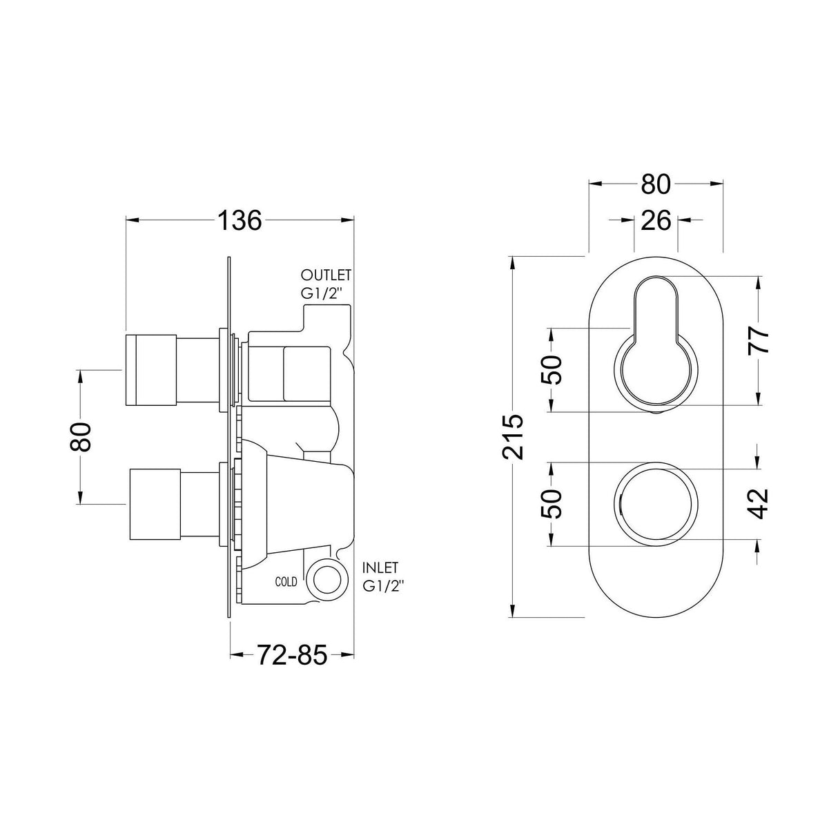 [BSPR15TW01] Pride Twin Thermostatic Valve - Technical Drawing