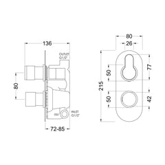 [BSPR15TW01] Pride Twin Thermostatic Valve - Technical Drawing