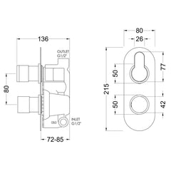 [BSPR15TW01] Consall Round Thermostatic One Outlet Shower Valve, Choice of Finish - Technical Drawing
