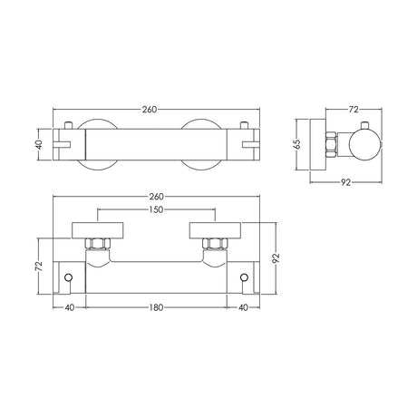 [BSPR503] Balterley Pride Contemporary Round Thermostatic Bar Valve, 55 x 275mm - Chrome - Technical Drawing