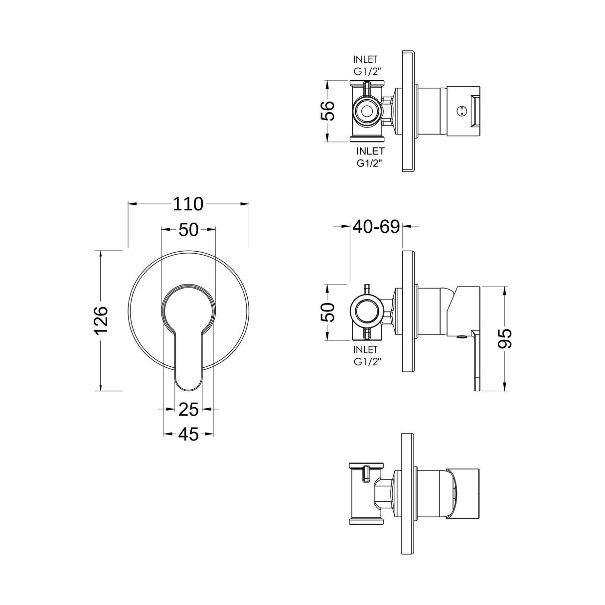 [BSPRMV10] Balterley Pride Round Concealed Manual Shower Valve 1 Outlet - Chrome - Technical Drawing