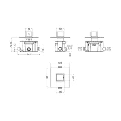 [BSRPTC11] Ripple Contemporary Bathroom Square Concealed Thermostatic Temperature Control Shower Valve, 125mm - Chrome by Balterley - Technical Drawing