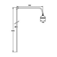 [BSRR170] Rigid Riser Shower Kit with Swivel Spout - Chrome - Technical Drawing