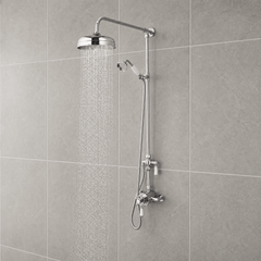 [BSRR312] Exposed Grand Rigid Riser Shower Kit with Fixed Head & Handset  - Chrome/White - Lifestyle 1