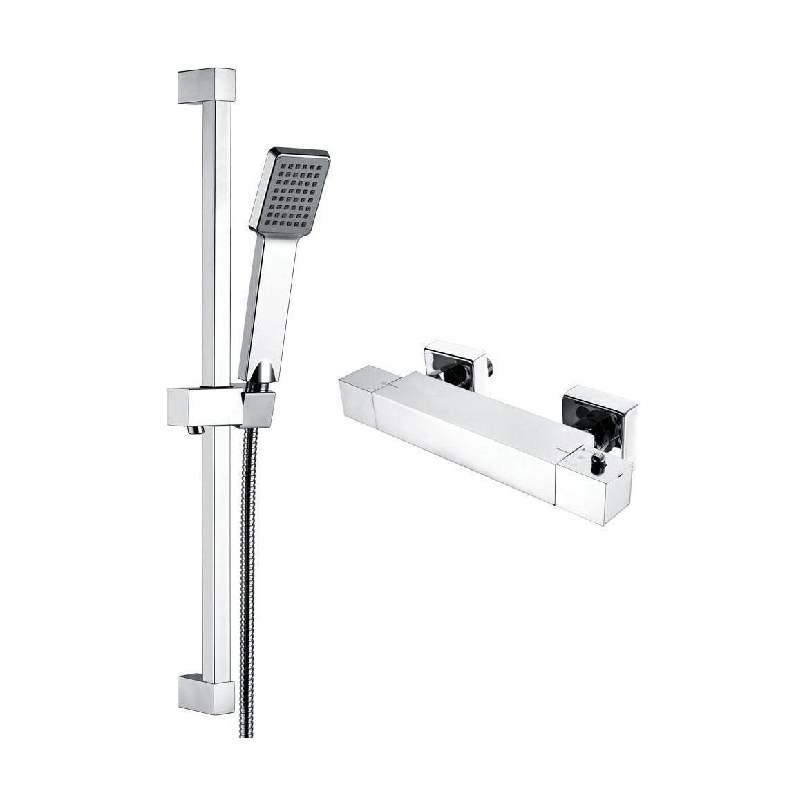 [BSS002] Square Exposed Bar Valve Shower Mixer Set 667mm x 75mm - Chrome - Cutout