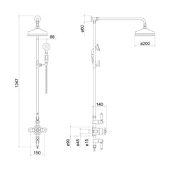 [BSS108] Traditional Exposed Thermostatic Shower Valve Set - Chrome - Technical Drawing