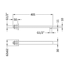 [BSSA013] Small Rectangular Shower Arm - Technical Drawing