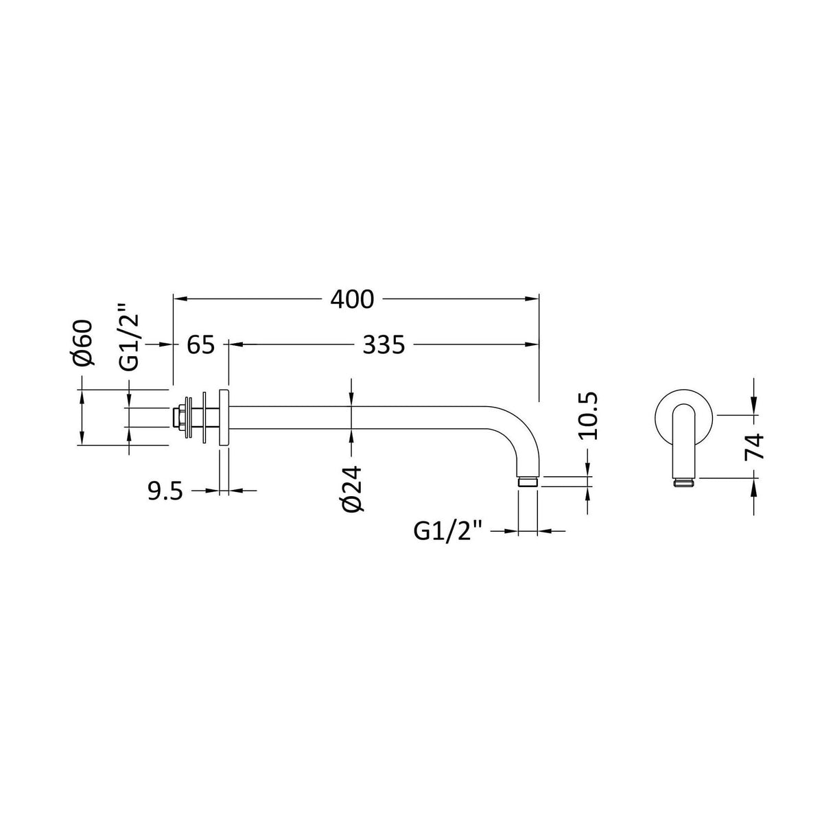[BSSA1501] W/H Shower Arm - Technical Drawing