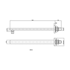[BSSA1513] Balterley Square Wall Mount Shower Arm, 360mm, Choice of Finish - Technical Drawing