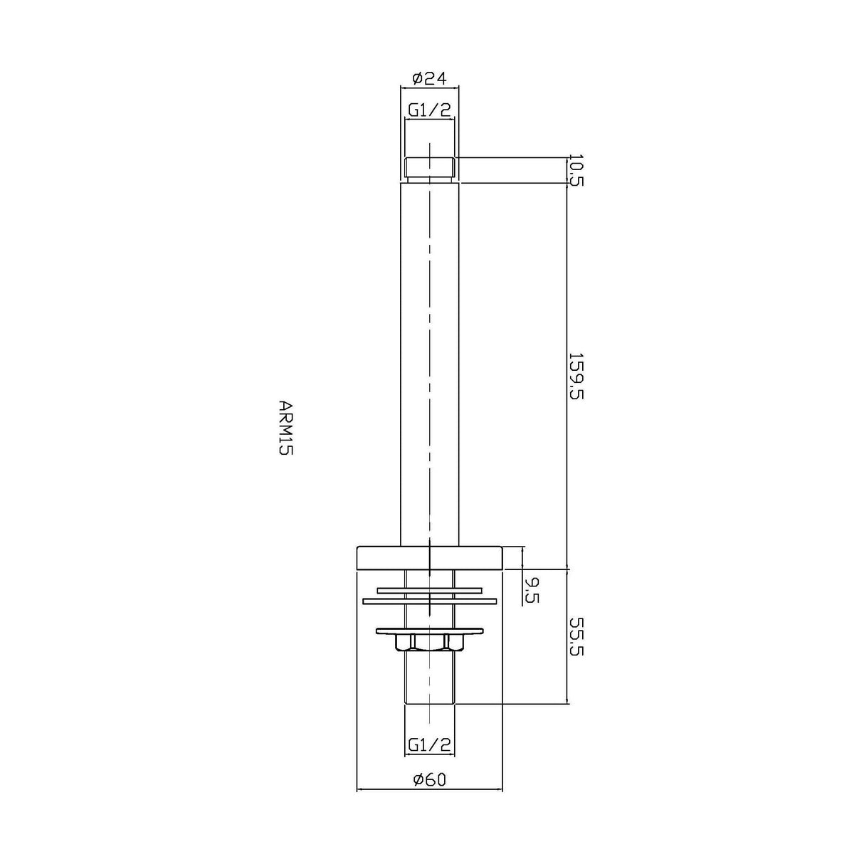 [BSSA1515] Round Ceiling Arm 150mm - Technical Drawing