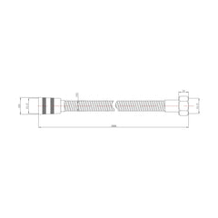 [BSSF322] 2m Flexible Chrome Shower Hose for Bathroom Showers - Technical Drawing
