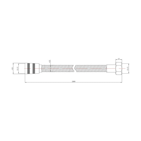 [BSSF322] 2m Flexible Chrome Shower Hose for Bathroom Showers - Technical Drawing
