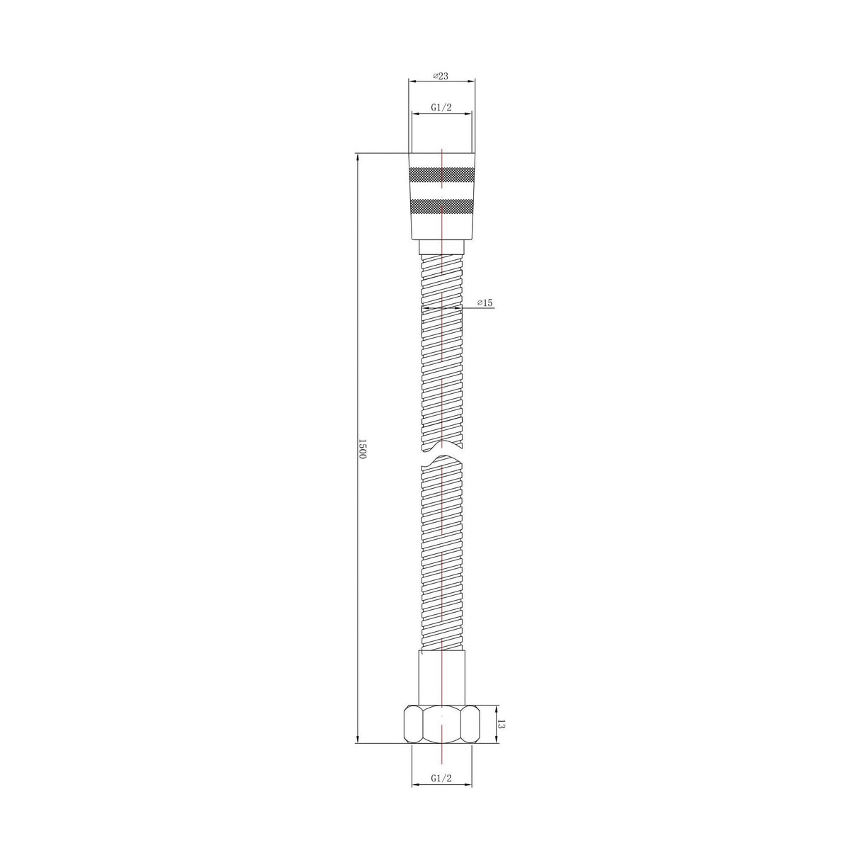 [BSSF391] Contemporary 1.5m Shower Hose Flex - Technical Drawing
