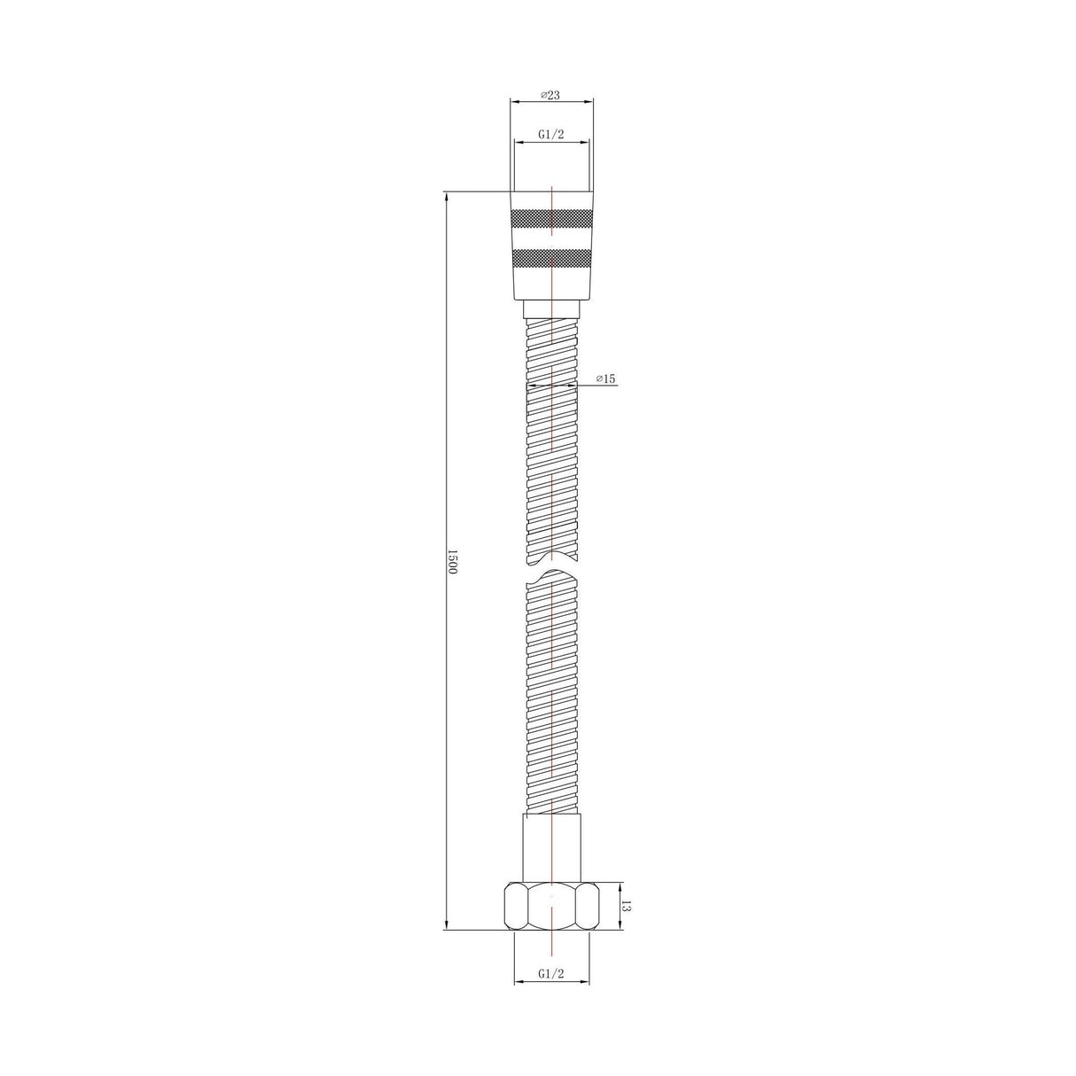 [BSSF891] Contemporary 1.5m Shower Hose Flex - Technical Drawing