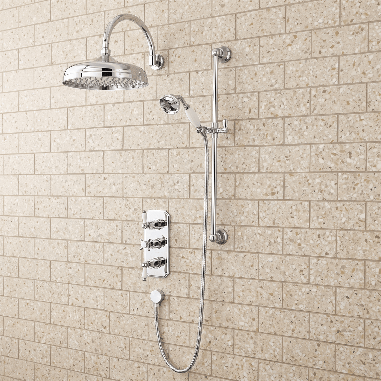 [BSSH016] Balterley Traditional Fixed Shower Head 300mm, High Flow Round Design, Suits Wall or Ceiling Arms - Chrome Finish - Lifestyle 1