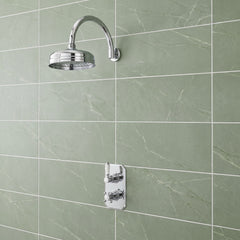 [BSSH021] Balterley Traditional Apron Fixed Shower Head 194mm, Round Design, High Flow, Wall or Ceiling Mount - Chrome Finish - Lifestyle 1