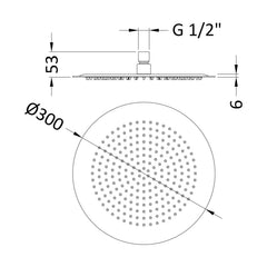 [BSSH026] Slim Round Shower Head 300mm - Technical Drawing