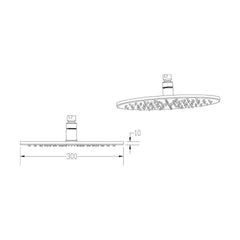 [BSSH071] Round LED Fixed Shower Head, 300mm - Chrome - Technical Drawing