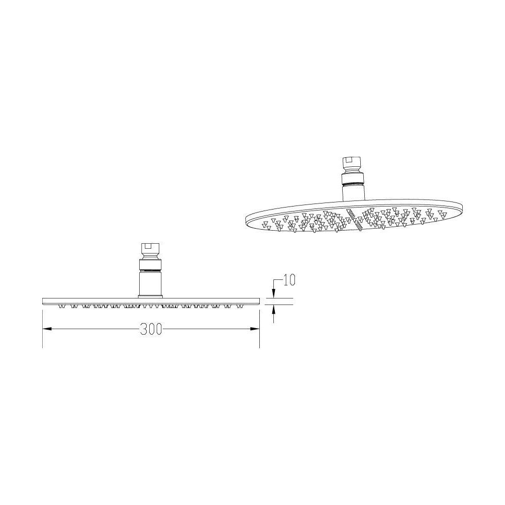 [BSSH071] Round LED Fixed Shower Head, Chrome - Choice of Size - Technical Drawing