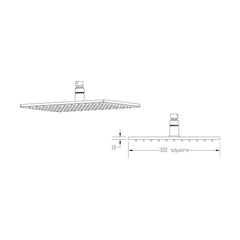 [BSSH072] Square LED Fixed Shower Head, Chrome - Choice of Size - Technical Drawing