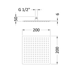 [BSSH088] Square Fixed Head, 200mm, Choice of Finish - Technical Drawing