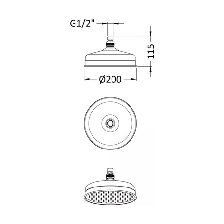 [BSSH821] 8" Apron Fixed Head 195mm Diameter - Technical Drawing