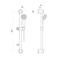 [BSSK001] Adjustable Shower Slide Rail Kit 100mm x 100mm - Chrome - Technical Drawing