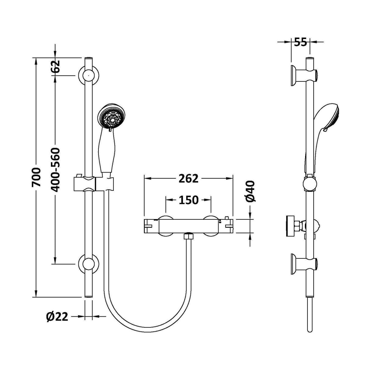 [BSSK428] Round Bar Valve w/ Slider Rail Kit - Technical Drawing